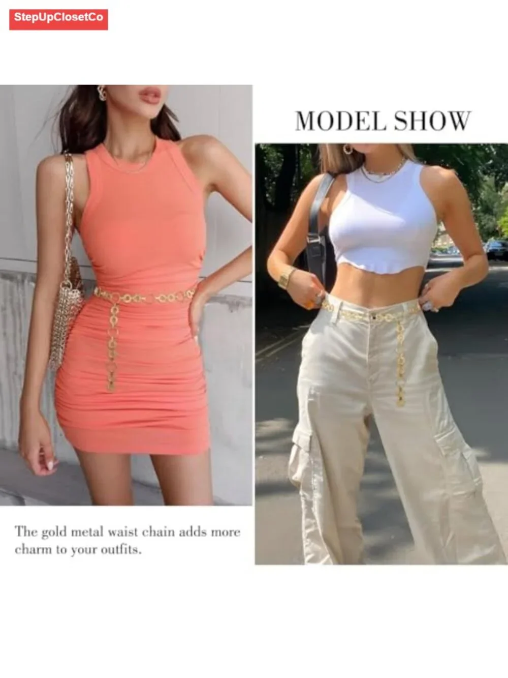 Polished Alloy Metal Waist Chain Belt for Women Fashion Link Belts Dress Jeans